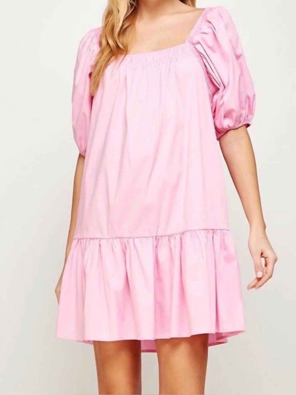 Strut & Bolt Pastel Pink Puff-Sleeve Mini Dress
